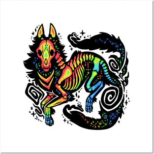 Rainbow Wolf Skeleton Posters and Art